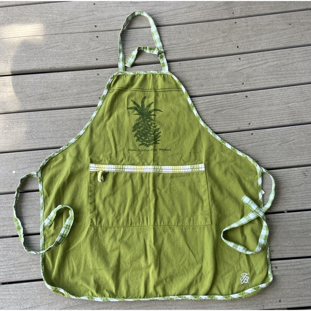 Tommy Bahama Green Gingham Pineapple Chef Apron 100% Cotton Cooking Baking